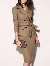 Load image into Gallery viewer, Women's elegant chic bodycon formal dress 2019 autumn winter fold-over collar plain office suits for women two piece set