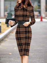 Load image into Gallery viewer, Women's elegant chic bodycon formal dress 2019 autumn winter fold-over collar plain office suits for women two piece set