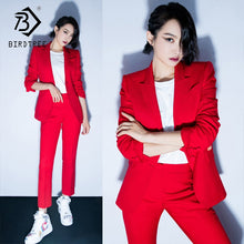 Load image into Gallery viewer, Women's Office Lady Two Pieces Sets Solid Red Elegant Single Breasted Turn-down Collar Blazers And Full Length Trousers S88705Y