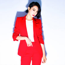 Load image into Gallery viewer, Women's Office Lady Two Pieces Sets Solid Red Elegant Single Breasted Turn-down Collar Blazers And Full Length Trousers S88705Y