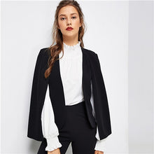 Load image into Gallery viewer, SHEIN Black Poncho Office Lady Streetwear Cloak Open Front Blazer 2018 Autumn Elegant Modern Lady Workwear Women Coats Outerwear