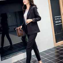 Load image into Gallery viewer, Women Suit Gray Casual Blazer &amp; High Waist Pant Office Lady Notched Jacket Pant Suits Korean Femme 2 pieces set
